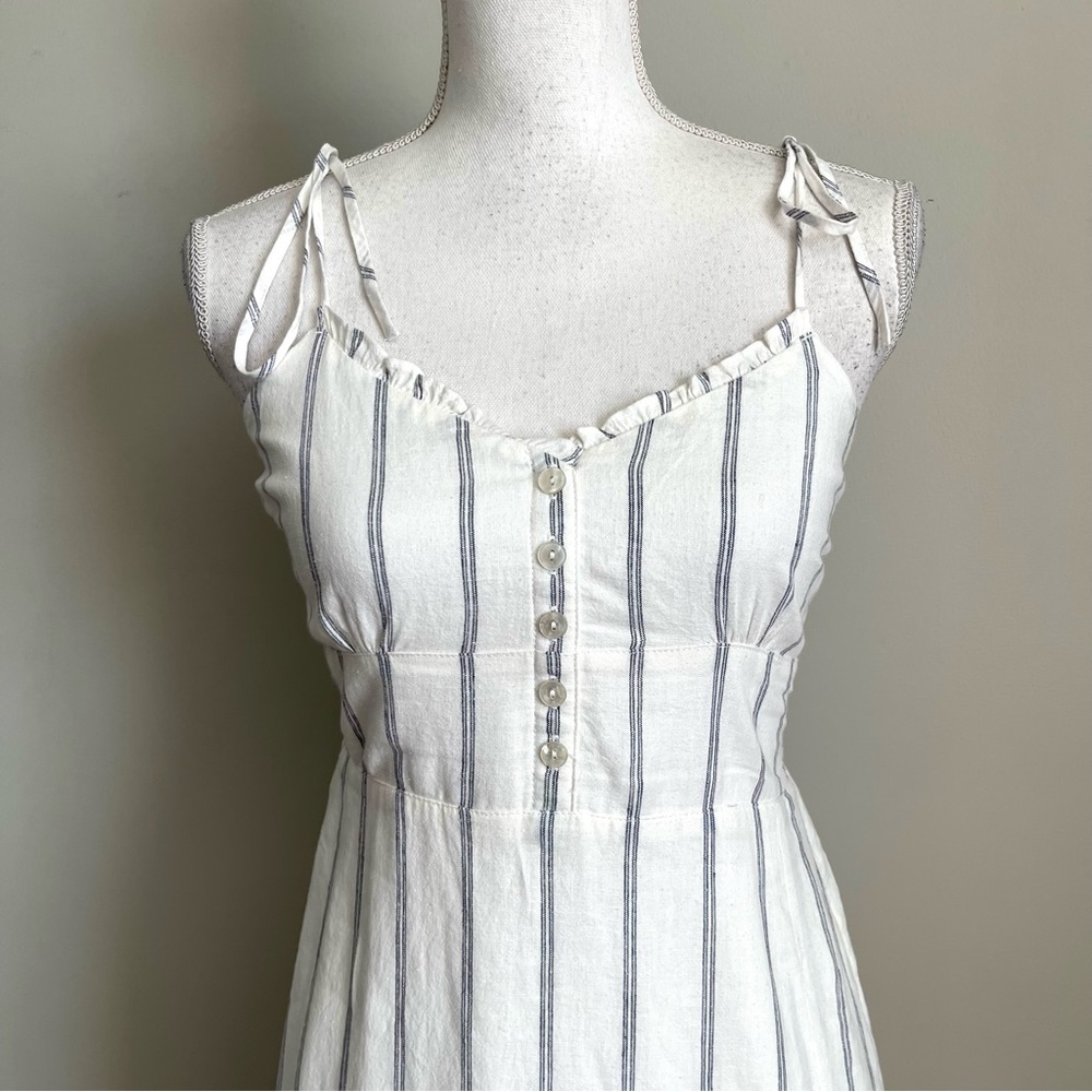 ABERCROMBIE & FITCH | Striped Smocked Back Linen Blend Midi Dress Sz XS - Picture 3 of 10